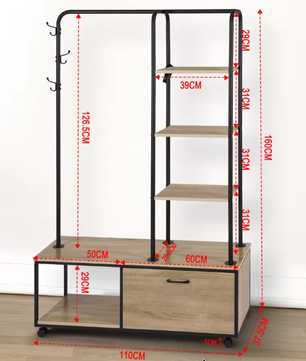 Vrijstaand Kledingrek met Schoenenrek en nbsp; Kast – Met Wielen en Haken