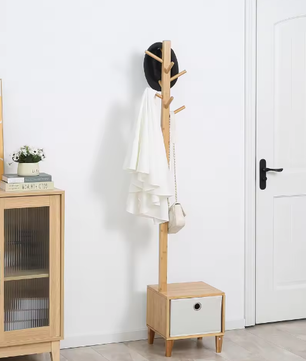 Bamboe Kapstok met Bank, Lade en 8 Haken – Compact en Functioneel