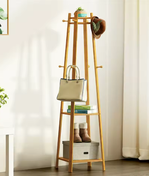 Bamboe Kapstok met 3 Planken en 8 Haken – Stabiel en Praktisch