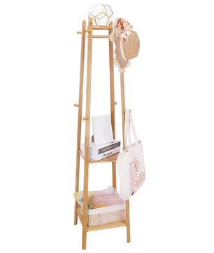 Bamboe Kapstok met 3 Planken en 8 Haken – Stabiel en Praktisch