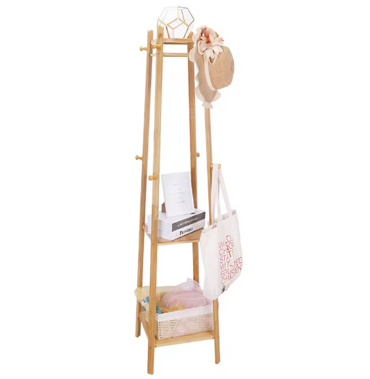 Bamboe Kapstok met 3 Planken en 8 Haken – Stabiel en Praktisch