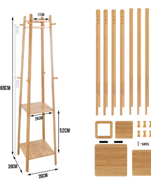 Bamboe Kapstok met 3 Planken en 8 Haken – Stabiel en Praktisch