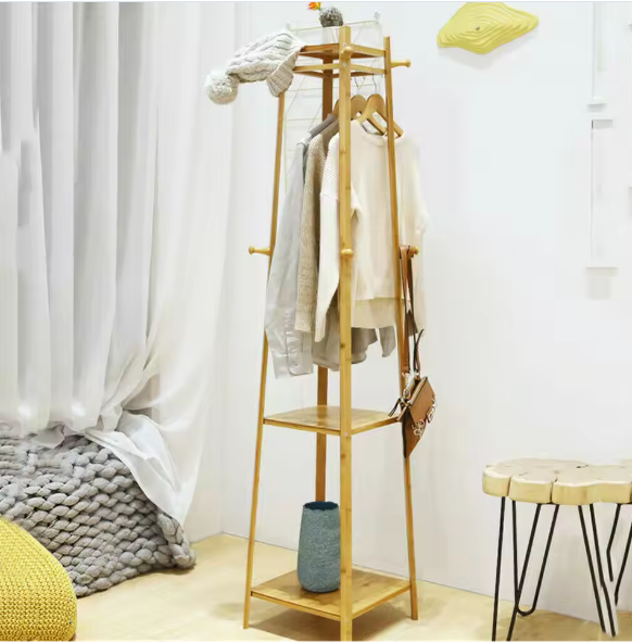 Bamboe Kapstok met 3 Planken en 8 Haken – Stabiel en Praktisch