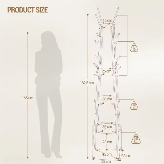 Kapstok met 3 Planken, Grote Mand en 16 Haken – Ruimtebesparend en Stijlvol