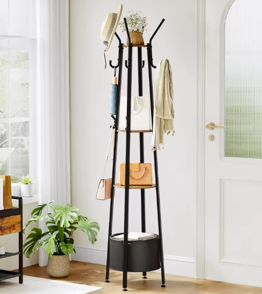 Kapstok met 3 Planken, Grote Mand en 16 Haken – Ruimtebesparend en Stijlvol