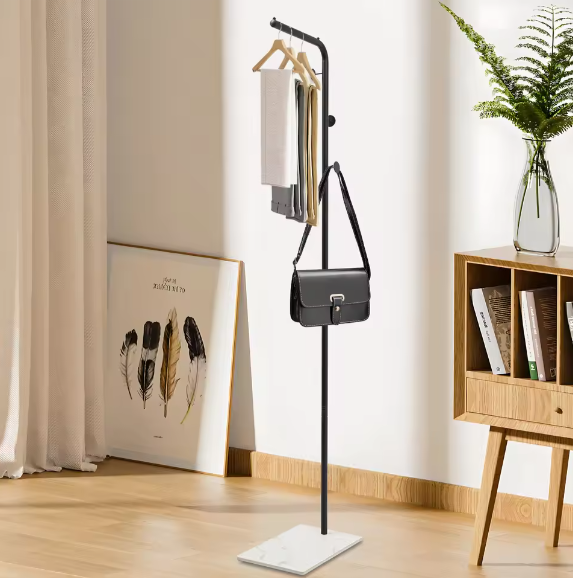 L-Vormige Metalen Kapstok met Stevige Basis en amp; 3 Haken