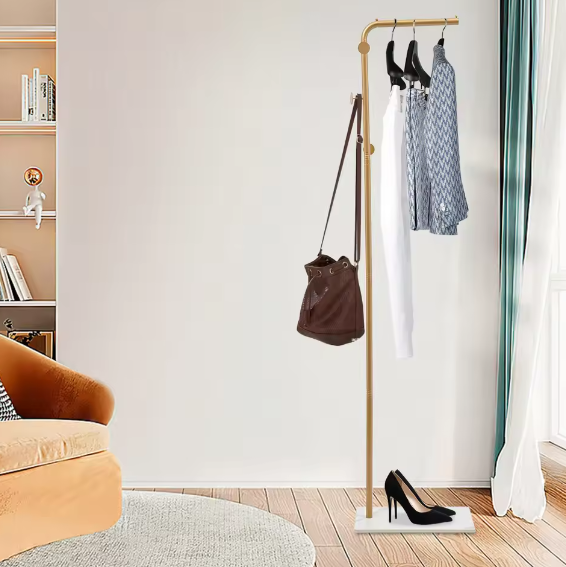 L-Vormige Metalen Kapstok met Stevige Basis en amp; 3 Haken