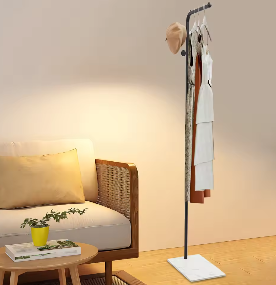 L-Vormige Metalen Kapstok met Stevige Basis en amp; 3 Haken