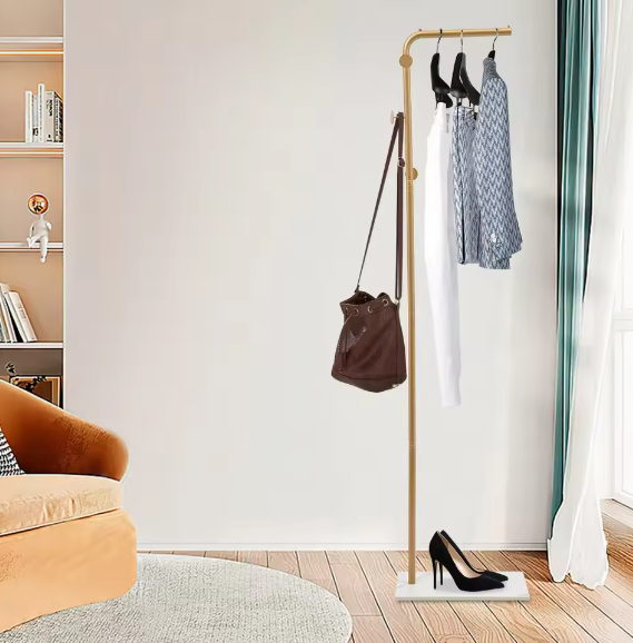 L-Vormige Metalen Kapstok met Stevige Basis en amp; 3 Haken