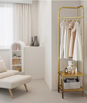 Metalen Vrijstaande Hoekkapstok met Dubbele Opbergplank – Ruimtebesparend Kledingrek voor Hal en Slaapkamer