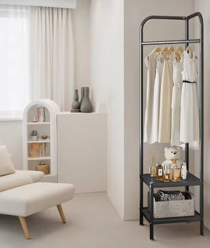Metalen Vrijstaande Hoekkapstok met Dubbele Opbergplank – Ruimtebesparend Kledingrek voor Hal en Slaapkamer