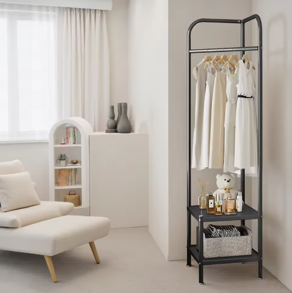Metalen Vrijstaande Hoekkapstok met Dubbele Opbergplank – Ruimtebesparend Kledingrek voor Hal en Slaapkamer