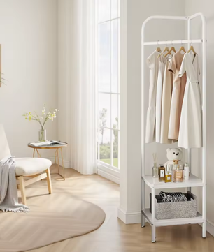 Metalen Vrijstaande Hoekkapstok met Dubbele Opbergplank – Ruimtebesparend Kledingrek voor Hal en Slaapkamer
