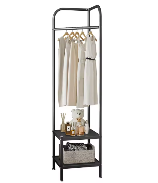 Metalen Vrijstaande Hoekkapstok met Dubbele Opbergplank – Ruimtebesparend Kledingrek voor Hal en Slaapkamer