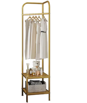 Metalen Vrijstaande Hoekkapstok met Dubbele Opbergplank – Ruimtebesparend Kledingrek voor Hal en Slaapkamer