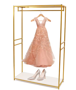 Vrijstaand Goudkleurig Kledingrek met Houten Plank – Stijlvol en Stabiel Opbergrek voor Hal of Boetiek