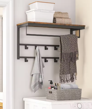 Wandkapstok met Plank, Ophangstang en 10 Haken – Ruimtebesparende Wandgarderobe voor Hal en Woonkamer