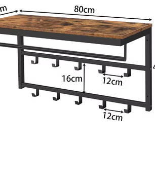 Wandkapstok met Plank, Ophangstang en 10 Haken – Ruimtebesparende Wandgarderobe voor Hal en Woonkamer