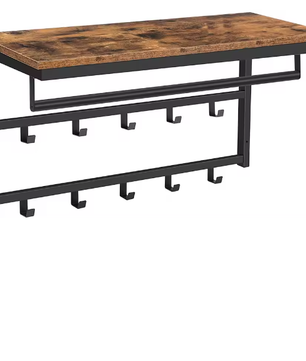 Wandkapstok met Plank, Ophangstang en 10 Haken – Ruimtebesparende Wandgarderobe voor Hal en Woonkamer