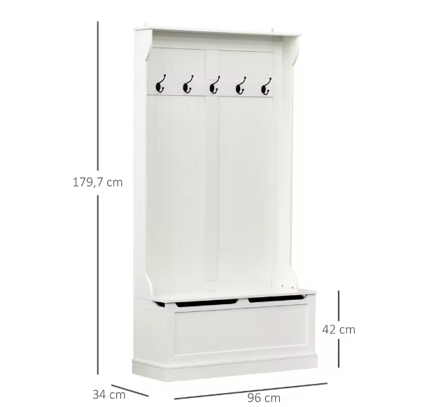 Kapstokmeubel met Bank – 3-in-1 Halmeubel met Haken en amp; Opbergbank