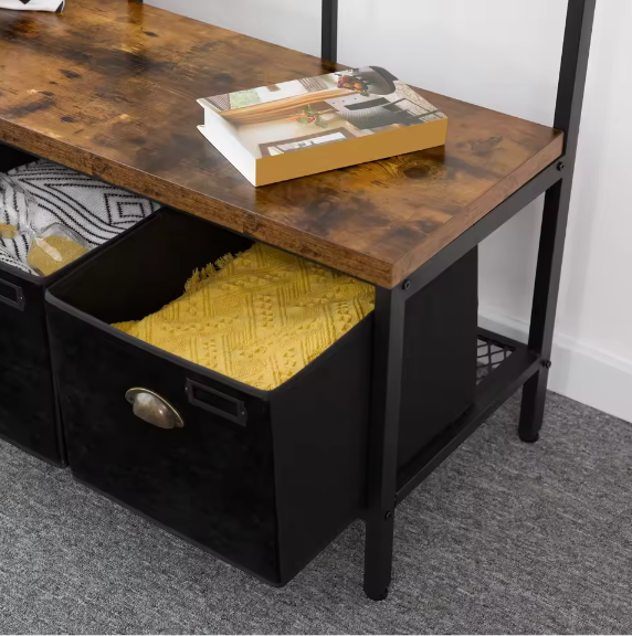 Industriële Kapstok met Bank, Schoenenrek en 3 Opbergvakken – 12 Haken