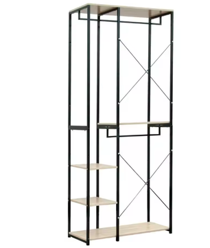 Vrijstaande Houten Kapstok met Stalen Frame en Schoenenrek