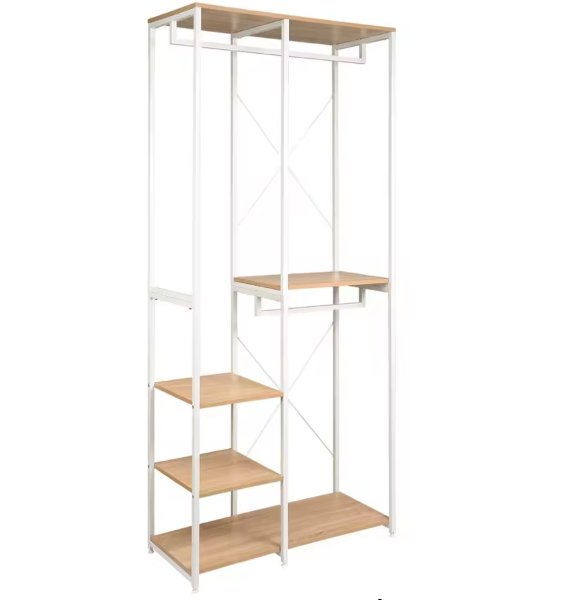 Vrijstaande Houten Kapstok met Stalen Frame en Schoenenrek