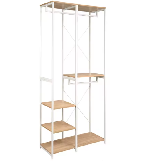 Vrijstaande Houten Kapstok met Stalen Frame en Schoenenrek