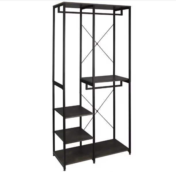 Vrijstaande Houten Kapstok met Stalen Frame en Schoenenrek