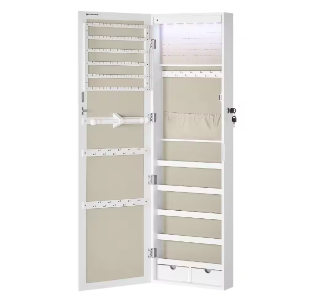 Wandspiegel Sieradenkast met Opbergvakken en Slot