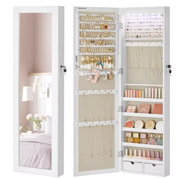 Wandspiegel Sieradenkast met Opbergvakken en Slot