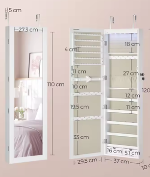 Wandspiegel Sieradenkast met Opbergvakken en Slot