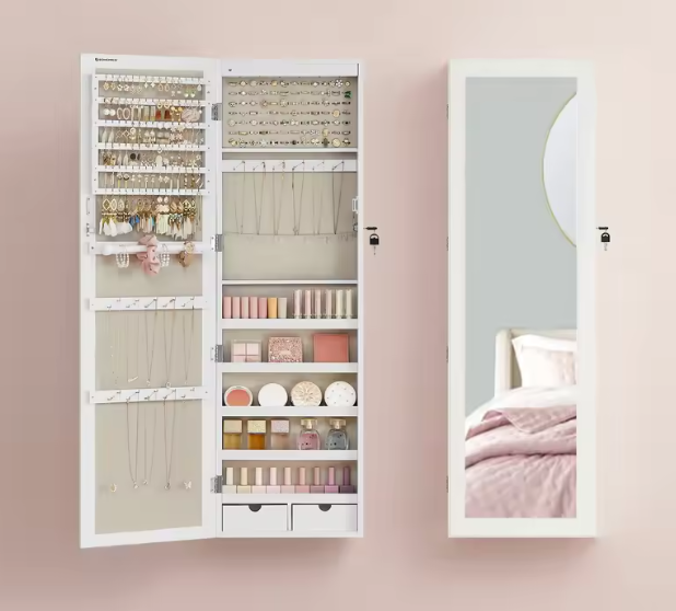 Wandspiegel Sieradenkast met Opbergvakken en Slot