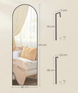 Volledige Wand- of Deurspiegel met Gebogen Aluminium Frame