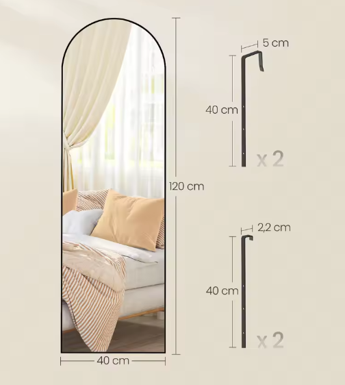 Volledige Wand- of Deurspiegel met Gebogen Aluminium Frame