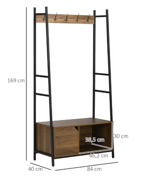 Multifunctioneel Kapstokrek met Schoenenbank, Kast en Open Plank – Industrieel Ontwerp