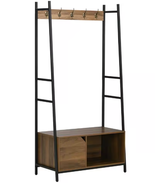 Multifunctioneel Kapstokrek met Schoenenbank, Kast en Open Plank – Industrieel Ontwerp