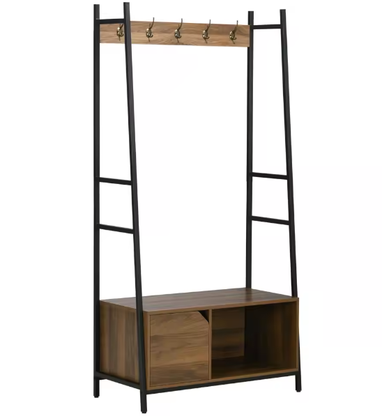Multifunctioneel Kapstokrek met Schoenenbank, Kast en Open Plank – Industrieel Ontwerp