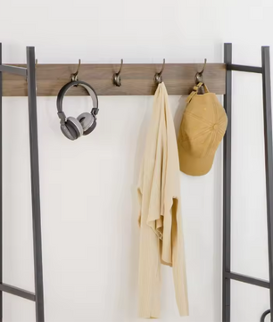 Multifunctioneel Kapstokrek met Schoenenbank, Kast en Open Plank – Industrieel Ontwerp