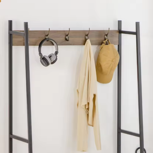 Multifunctioneel Kapstokrek met Schoenenbank, Kast en Open Plank – Industrieel Ontwerp