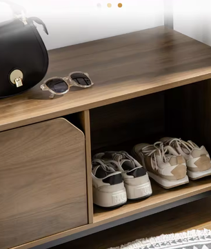 Multifunctioneel Kapstokrek met Schoenenbank, Kast en Open Plank – Industrieel Ontwerp