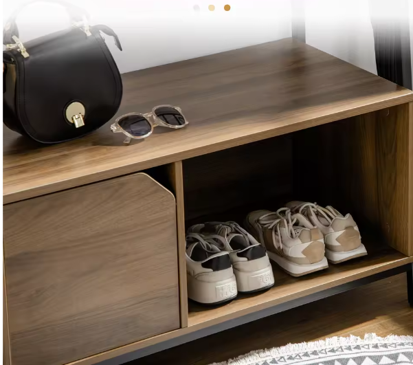 Multifunctioneel Kapstokrek met Schoenenbank, Kast en Open Plank – Industrieel Ontwerp