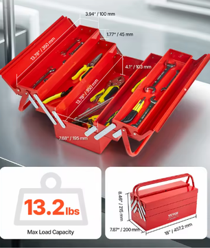 Draagbare Metalen Gereedschapskist – 3- en 5-laags Organizer met Handvat