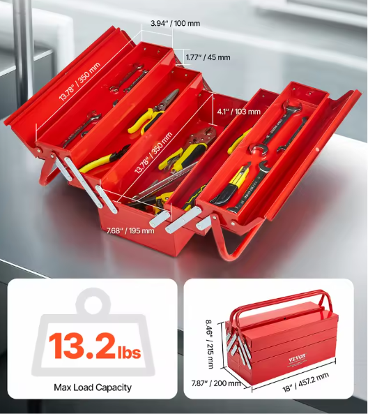 Draagbare Metalen Gereedschapskist – 3- en 5-laags Organizer met Handvat