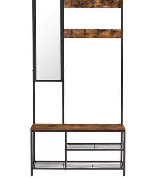 4-in-1 Kapstok met Spiegel, Schoenenrek en Zitbank – Multifunctioneel Halmeubel