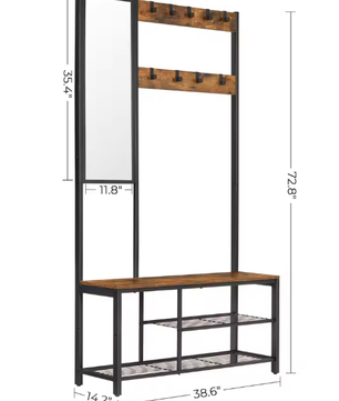 4-in-1 Kapstok met Spiegel, Schoenenrek en Zitbank – Multifunctioneel Halmeubel