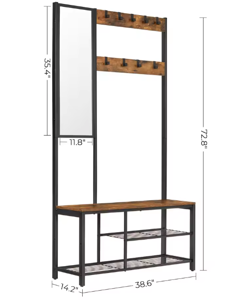 4-in-1 Kapstok met Spiegel, Schoenenrek en Zitbank – Multifunctioneel Halmeubel