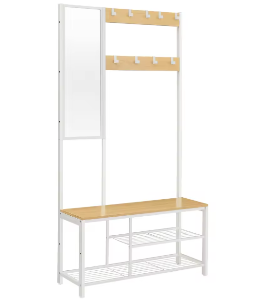 4-in-1 Kapstok met Spiegel, Schoenenrek en Zitbank – Multifunctioneel Halmeubel