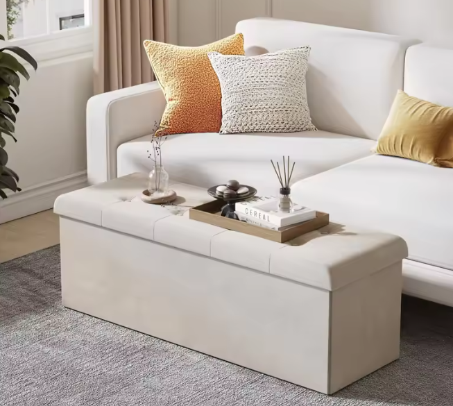 Opvouwbare Kruk met Opbergruimte – Linnen en MDF, 118L Opslagcapaciteit, Max. 300KG