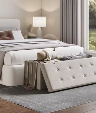 Opvouwbare Kruk met Opbergruimte – Linnen en MDF, 118L Opslagcapaciteit, Max. 300KG